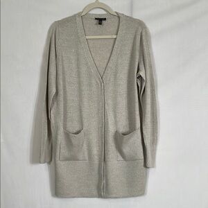Eileen Fisher Cardigan Sweater Coat Size S 100% Merino Wool Light Gray EUC